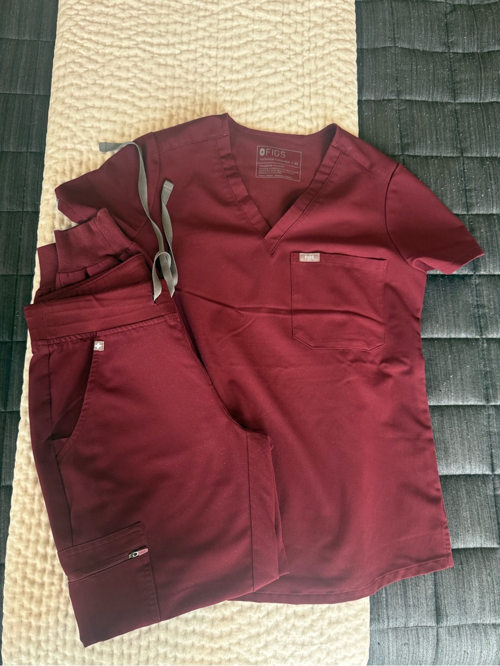 Figs V-Neck Scrub Top and Cargo Pants in Burgundy